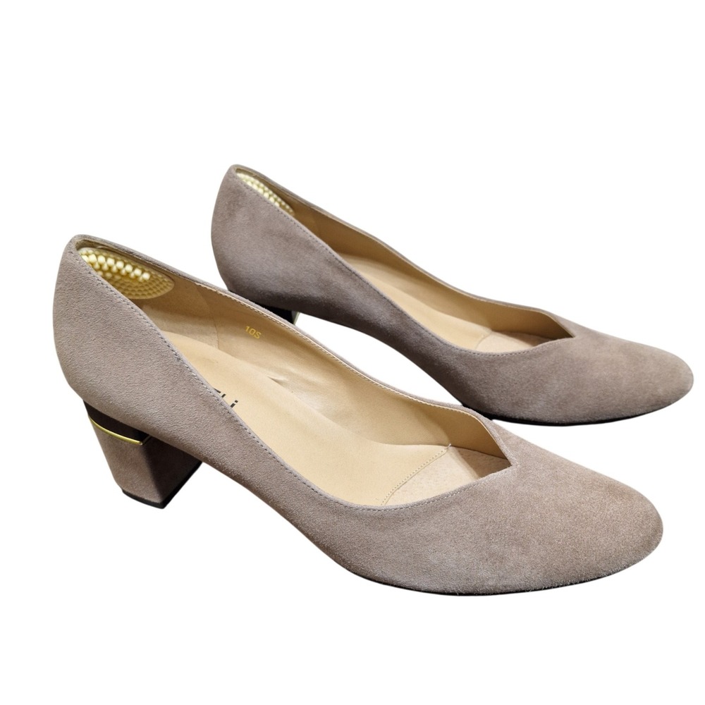 Van Eli Womens Taupe Suede Block Heel Pumps Almond Toe Notched Vamp Size 10S